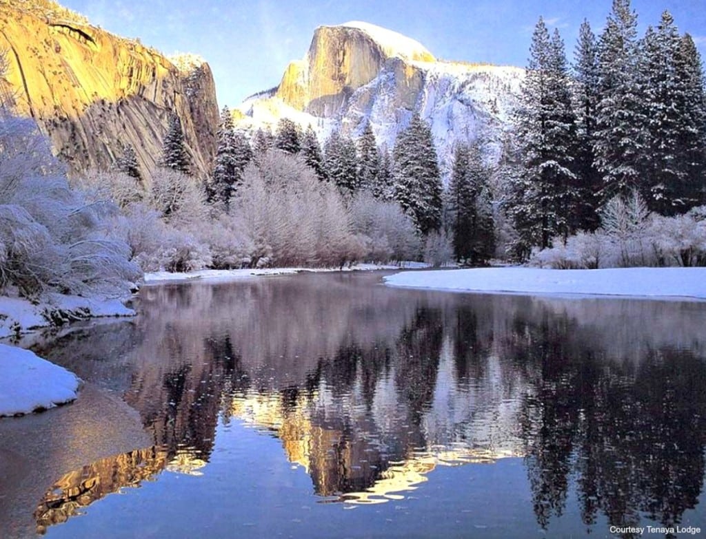 Merced River with Half Dome snow feature